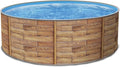 Runder Stahlwandpool in Holzoptik, Komplettset Natur 17, 400x120 cm mit blauer Poolfolie, grauem Handlauf und Sandfiltersystem