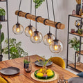 HOFSTEIN Vintage Pendelleuchte Koyoto, 5-flammig, Metall-Holz-Glas, Schwarz/Natur, E27, max. 150cm, Esszimmer/Wohnzimmer/Küche