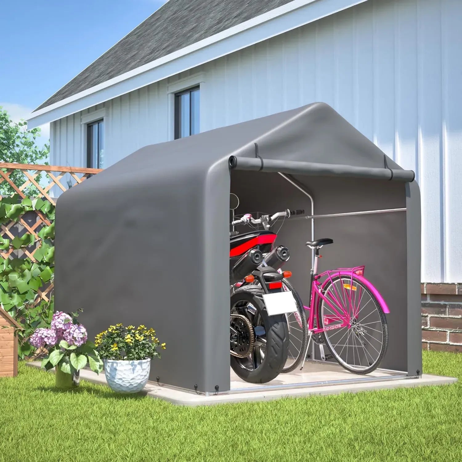 Wetterfeste Fahrradgarage für 2-4 Räder mit UV-Schutz, Grau 160x220x165 cm