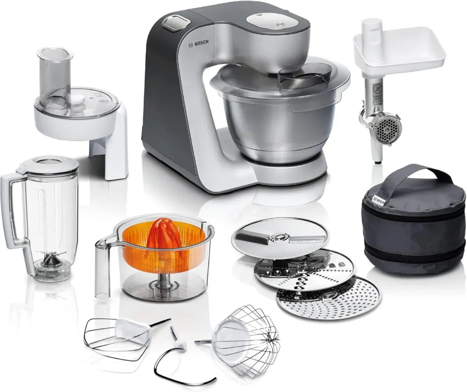 Bosch Küchenmaschine Serie 4, 3,9L Schüssel, 900W, mit Mixer & Fleischwolf, Anthrazit/Silber