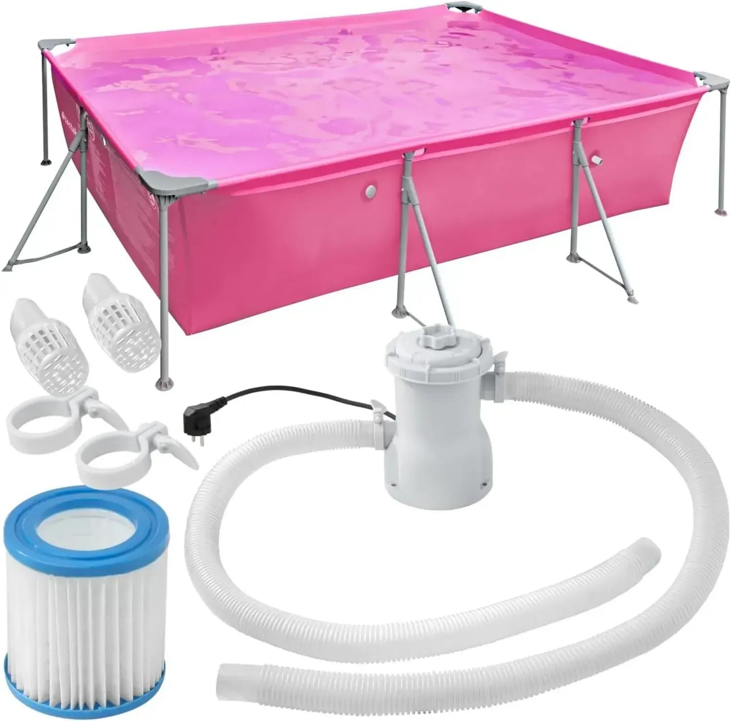 Großer aufblasbarer Pool mit Stahlrahmen, 300 x 207 x 70 cm, pink